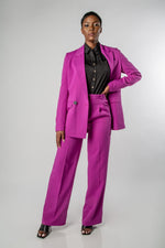 WOMEN'S PLEATED TAILORED PANT- DARK MAGENTA