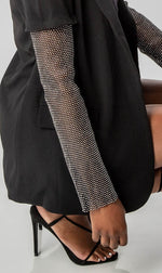 BLACK BLAZER WITH  CRYSTAL MESH SLEEVES-MISCHUN