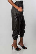 BLACK SATIN JACQUARD JOGGERS-MISCHUN