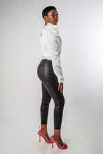 MID-RISE SKINNY FIT BLACK SNAKESKIN PANTS-MISCHUN