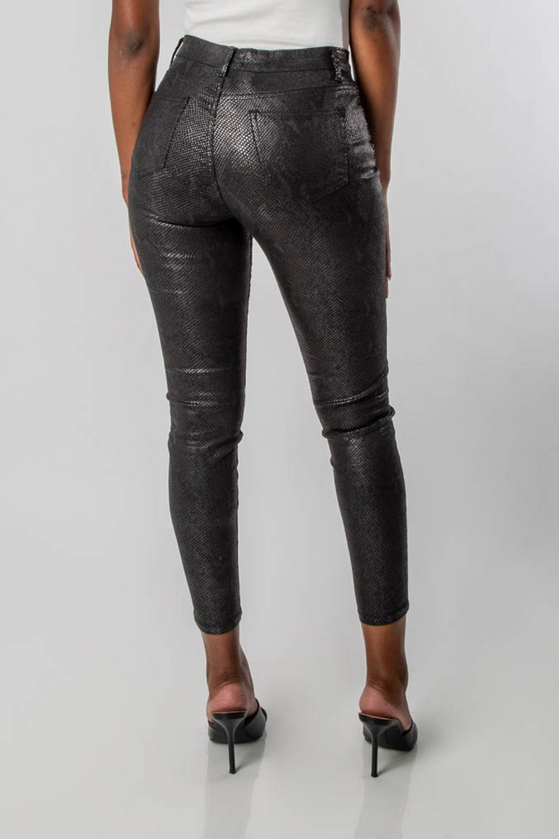 MID-RISE SKINNY FIT BLACK SNAKESKIN PANTS-MISCHUN