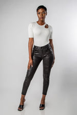 MID-RISE SKINNY FIT BLACK SNAKESKIN PANTS-MISCHUN