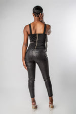 MID-RISE SKINNY FIT BLACK SNAKESKIN PANTS-MISCHUN