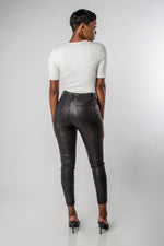 MID-RISE SKINNY FIT BLACK SNAKESKIN PANTS-MISCHUN