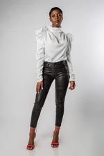 MID-RISE SKINNY FIT BLACK SNAKESKIN PANTS-MISCHUN