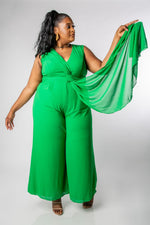 NEON GREEN PLUNGE SLEEVELESS WIDE-LEG JUMPSUIT-MISCHUN