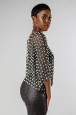 PEARL-EMBELLISHED SHEER METALLIC TOP-MISCHUN