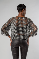 PEARL-EMBELLISHED SHEER METALLIC TOP-MISCHUN