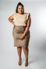 PLUS SIZE SATIN LEOPARD PRINT MIDI SKIRT-MISCHUN