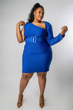 PLUS SIZE SINGLE SLEEVE ROYAL BLUE MINI DRESS-MISCHUN