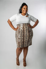 PLUS SIZE SNAKESKIN SEQUIN MIDI PENCIL SKIRT-MISCHUN