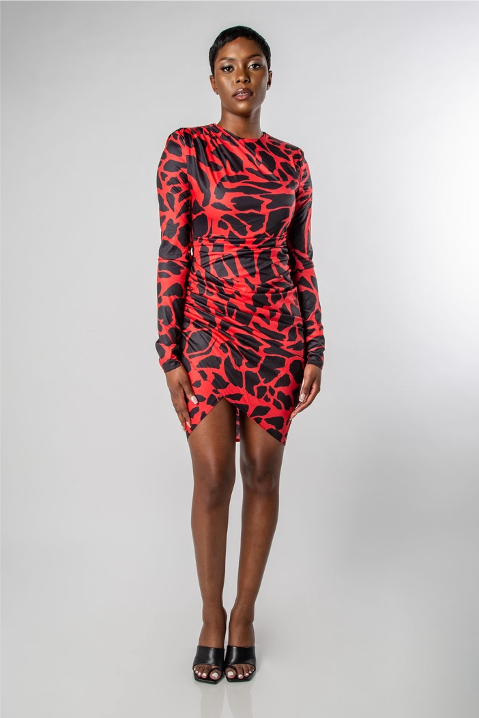 SLIM FIT LEOPARD PRINT MINI DRESS in RED-MISCHUN